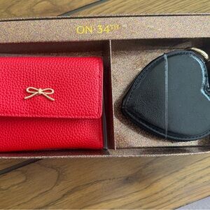 Brand New***On 34th Red Leather Bow Wallet with Black Heart Coin Pouch